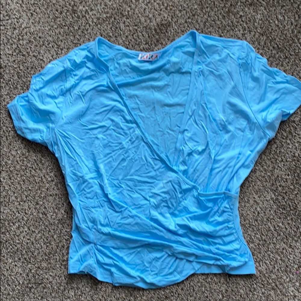 Blue Low V Crop Top